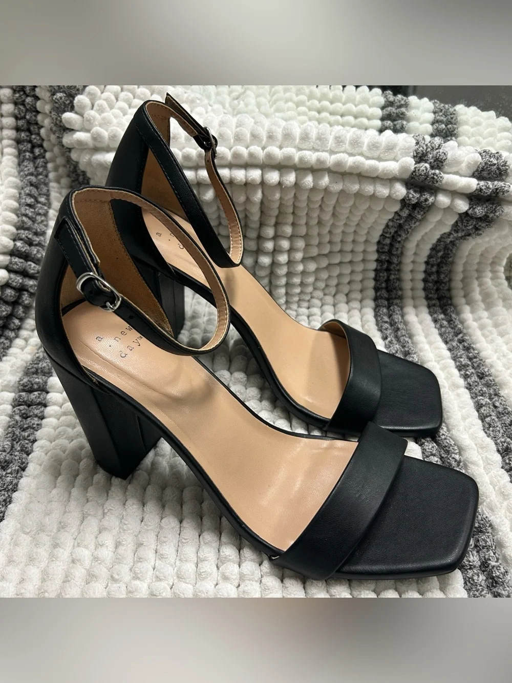 a new day Black Ankle-Strap Block Heel Sandals